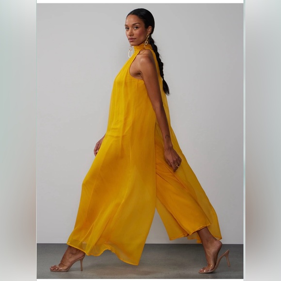 New York & Company Halter Neck Flowy Georgette Jumpsuit - Picture 2 of 14